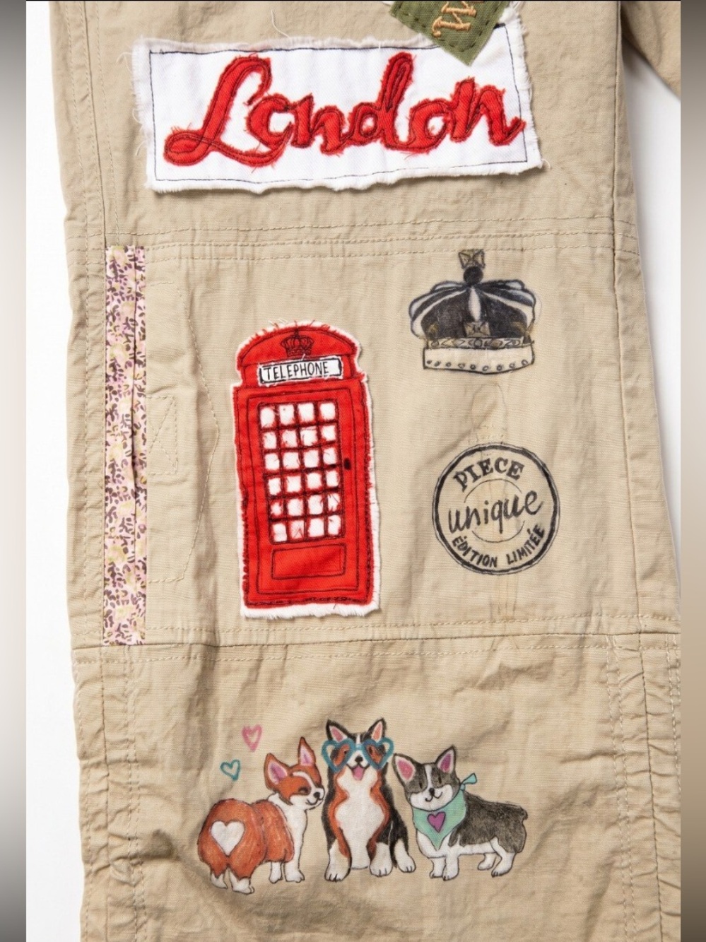“London calling “ Pants with appliqué and patches - Picture 14 of 16